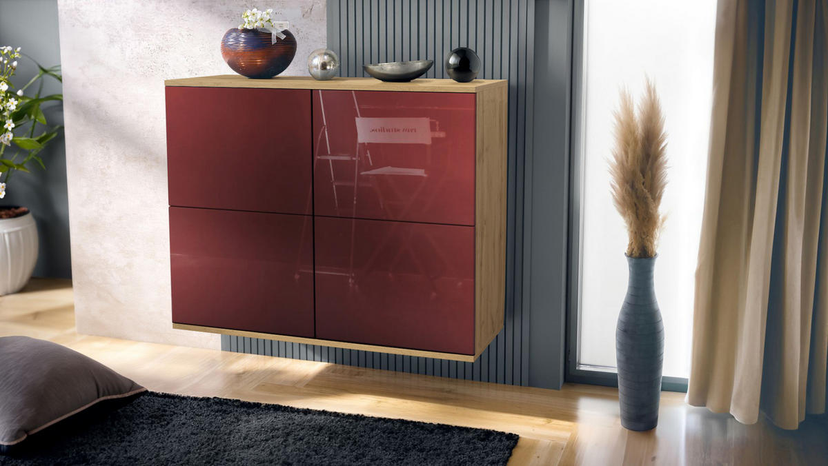 KOMMODE Rova Bordeaux Hochglanz - Bordeaux, Holzwerkstoff (92.5/73.5/35cm) - Vladon