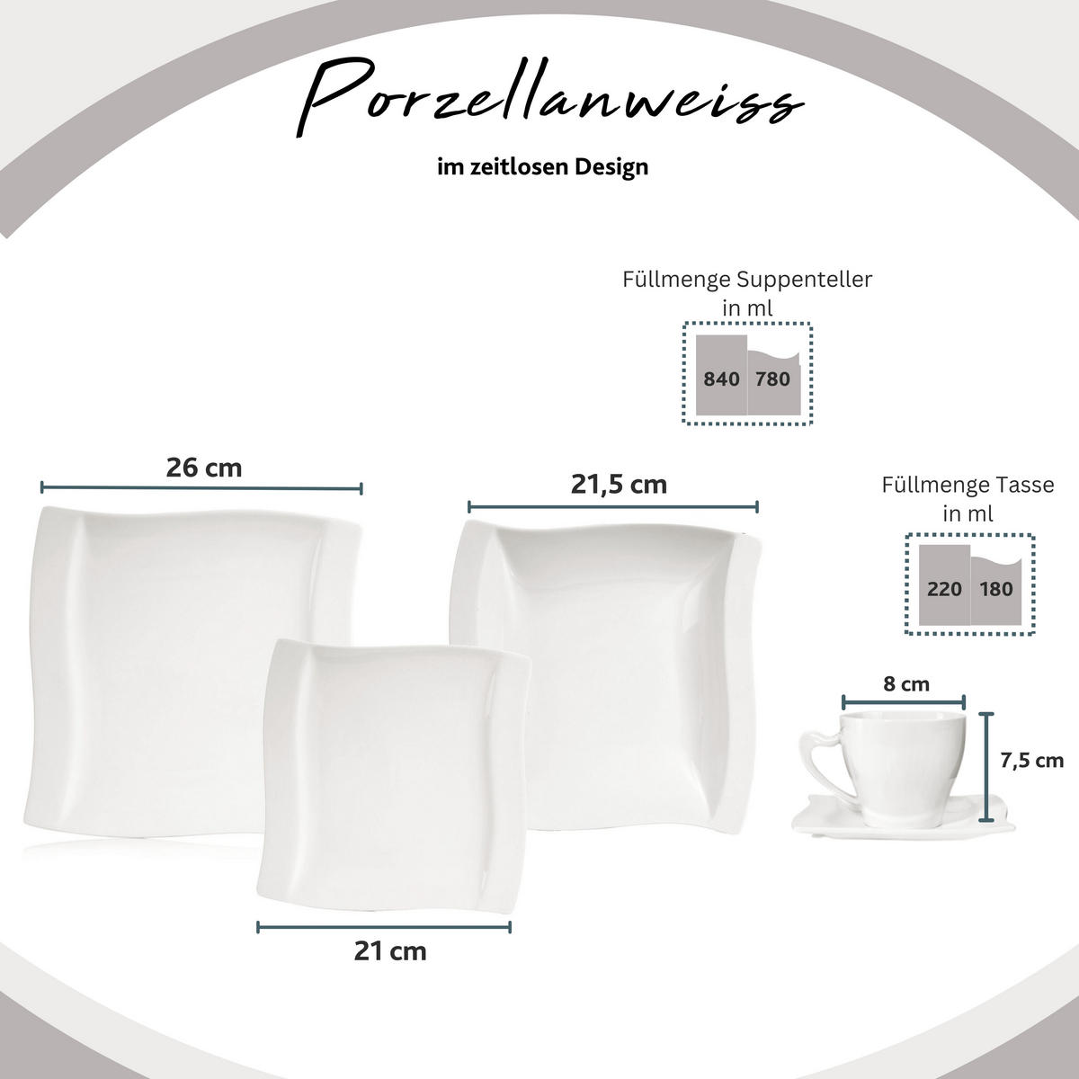 KOMBISERVICE PARIS - 30 teilig aus Porzellan - Weiß, Keramik (30/32.5/47.5cm) - Sänger