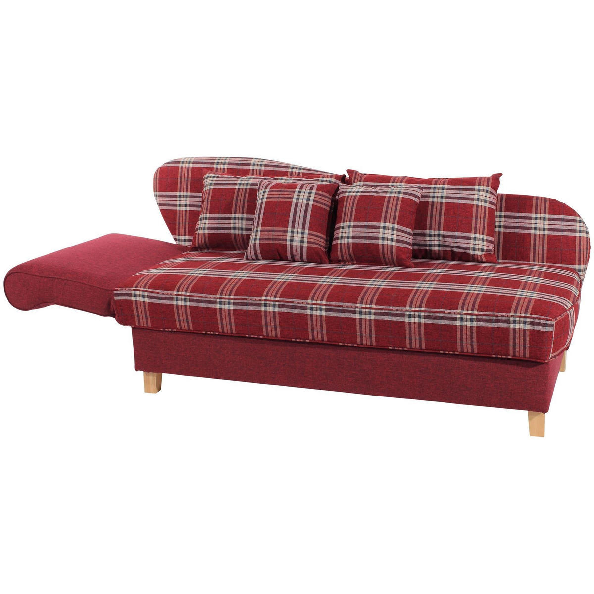 RECAMIERE mit Armteil links klappbar Katia Bezug Flachgewebe Buche natur / rot - Weiß/Dunkelrot, Kunststoff (190/82/88cm) - 58aufmkessel