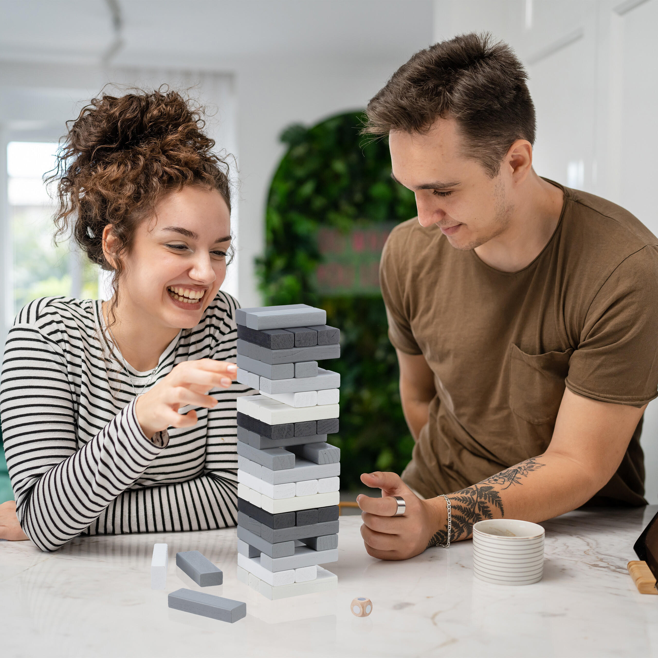 WACKELTURM - Multicolor, Holz (7.5/7.5cm) - Relaxdays