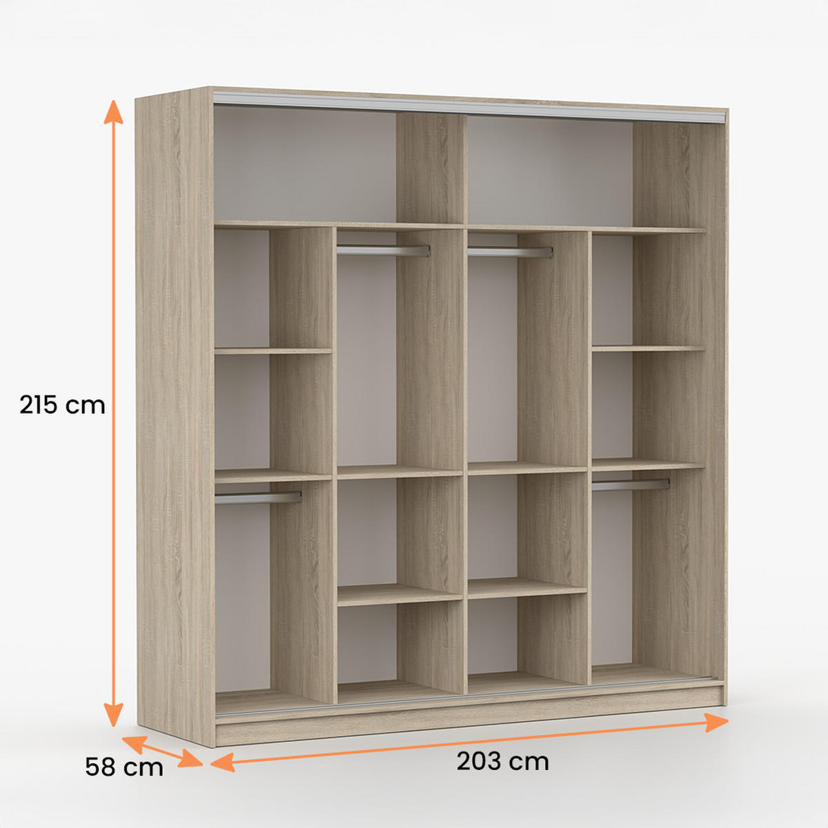 KLEIDERSCHRANK Tokyo M 203 cm, 203/215/58, 2-türig, sonoma-eiche - Sonoma Eiche, Holzwerkstoff (203/58/215cm) - imoebel24