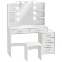 SCHMINKTISCH mit Hocker MDF Glas Weiß - Goldfarben/Weiß, Holzwerkstoff/Metall (40/140/120cm) - HOMCOM