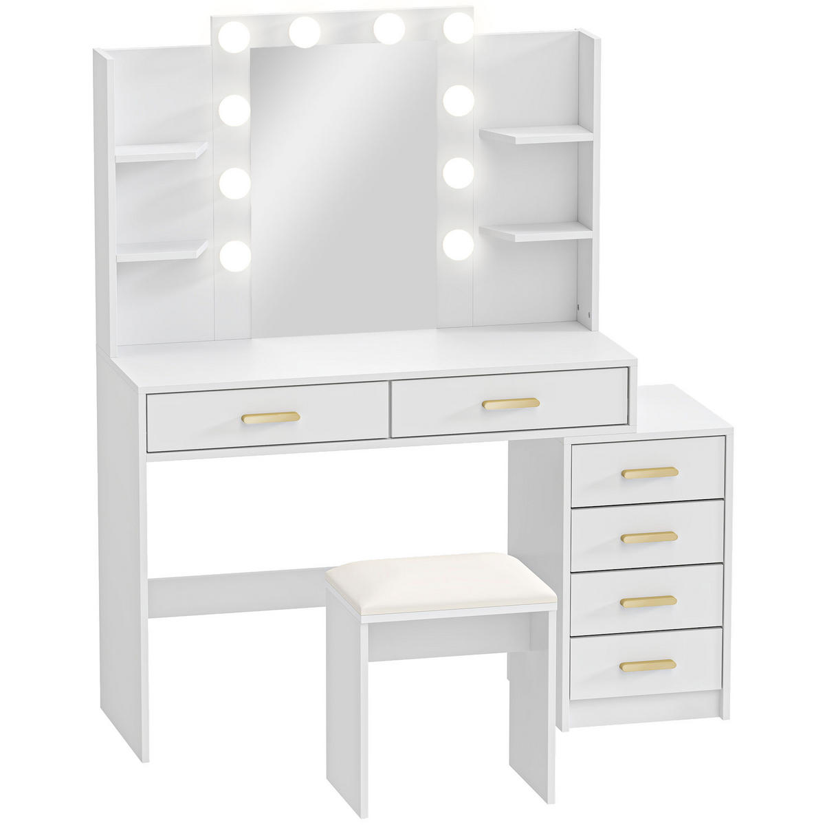 SCHMINKTISCH mit Hocker MDF Glas Weiß - Goldfarben/Weiß, Holzwerkstoff/Metall (40/140/120cm) - HOMCOM