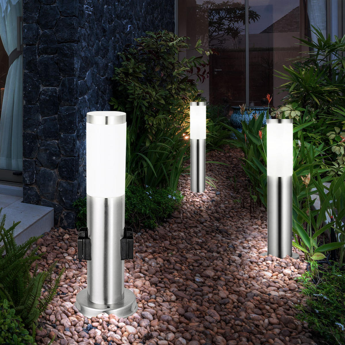 LED WEGELEUCHTE Silber Opal 3er Set - Silberfarben, Metall (7.6/7.6/45cm)