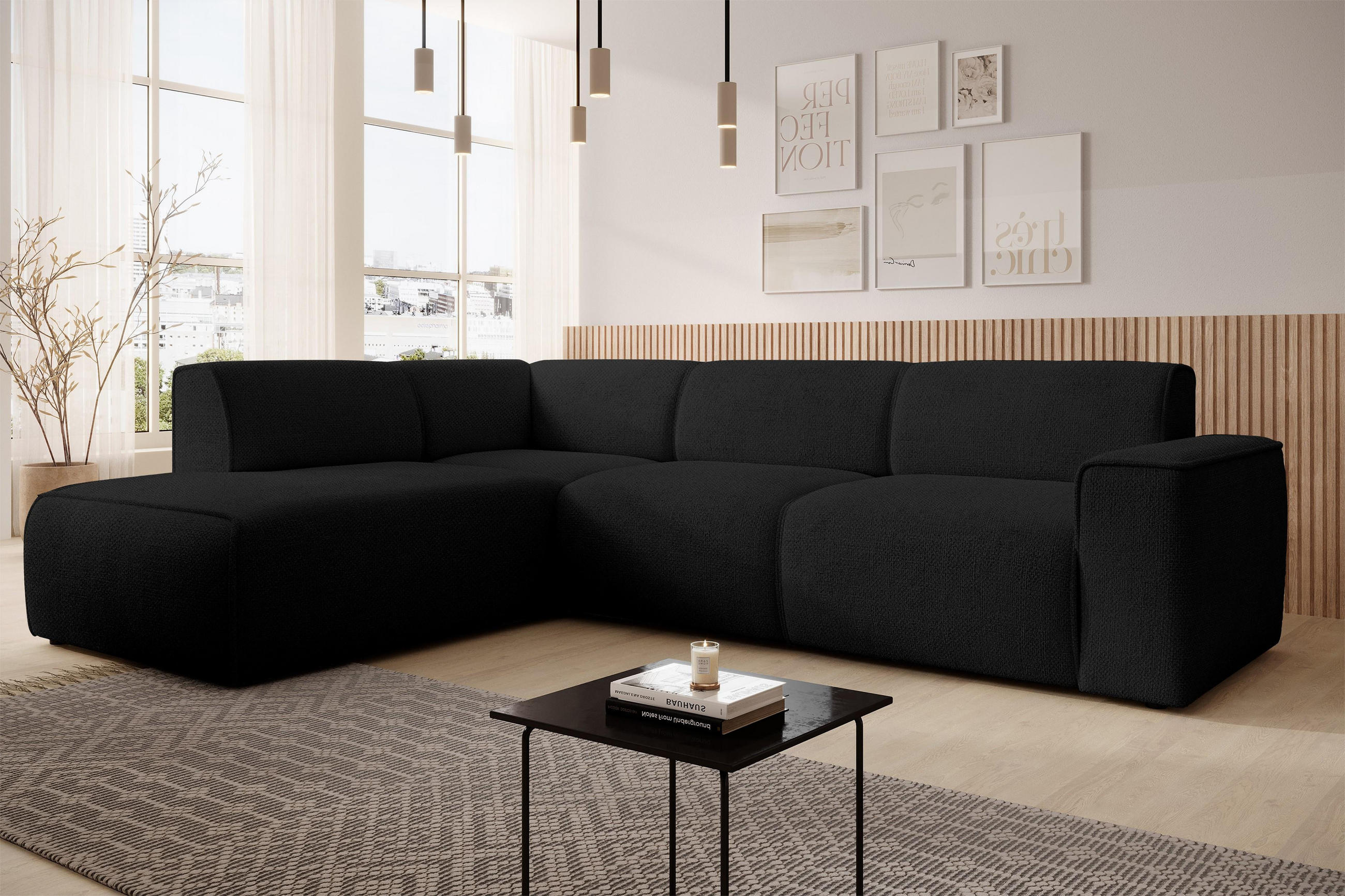 ECKSOFA L Form Didim Schwarz 292/220/78 cm – großes Sofa stilvoll & bequem L - Schwarz, Kunststoff/Textil (220/292cm) - AX Living