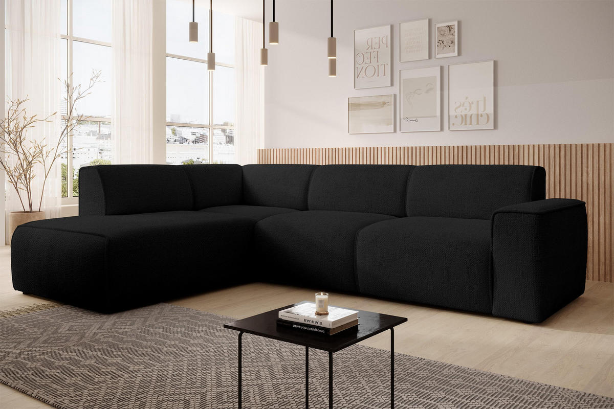 ECKSOFA L Form Didim Schwarz 292/220/78 cm – großes Sofa stilvoll & bequem L - Schwarz, Kunststoff/Textil (220/292cm) - AX Living