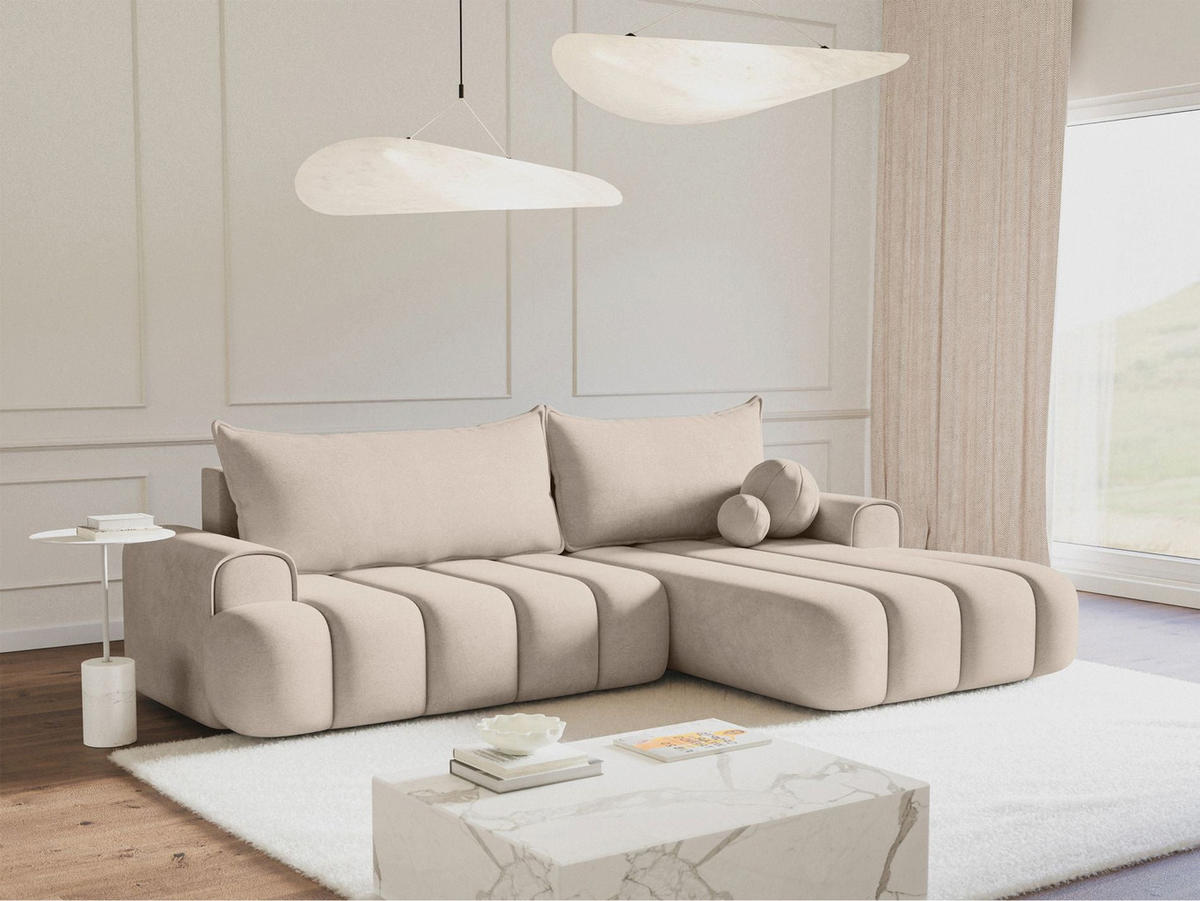 ECKSOFA Dandelino Graubeige mit Samtbezug, rechts - Taupe/Schwarz, Kunststoff/Textil (172/271cm) - Selsey