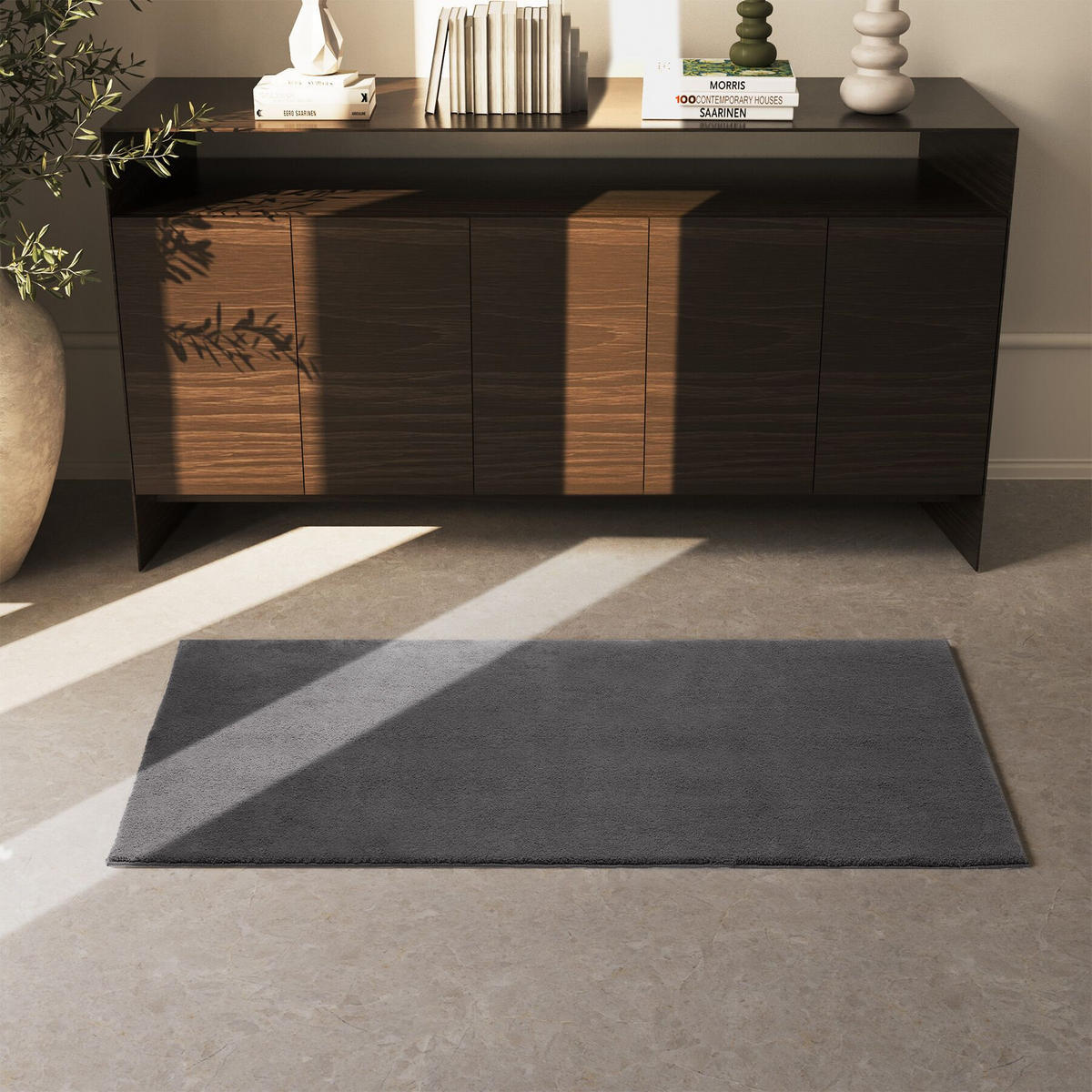 KURZFLORTEPPICH Soft Zone, rutschfeste Unterseite, anthrazit - Anthrazit, Textil (150/80cm) - tectake