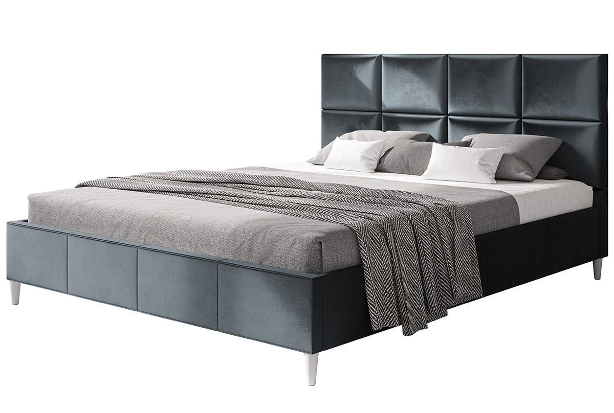 POLSTERBETT LUX Roma mit Kopfteil, 160 x 200 cm, Doppelbett mit Lattenrost aus Holz, Velourstoff Dunkelgrau, Füße in Farbe: Weiß - Dunkelgrau, Holz/Textil (160/200cm) - Alpi-Möbel