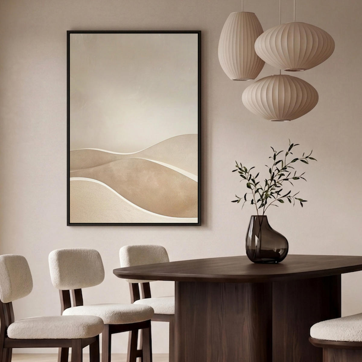 LEINWAND Bilder mit Rahmen - Beige - Natur - Abstrakt - Modern - 90x140 - Beige, Textil (90/140cm) - MuchoWow