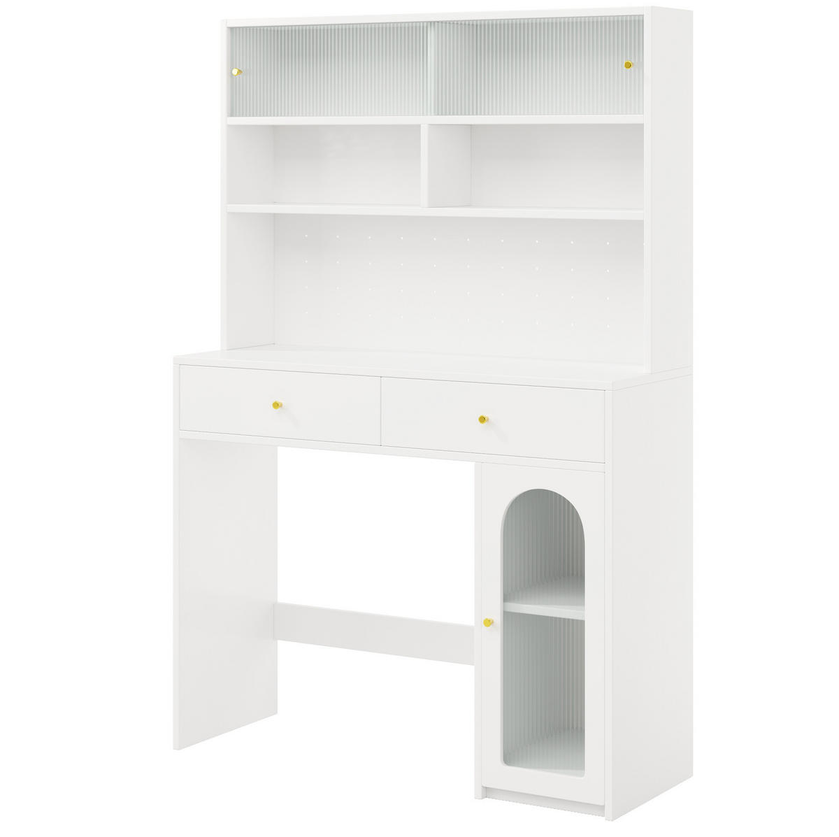BUFFETSCHRANK 120/45/180 cm mit Arbeitsfläche, 2 Schubladen, Hakenleiste und offenem Stauraum aus MDF, Weiß - Weiß, Holzwerkstoff (120/180/45cm) - Redom