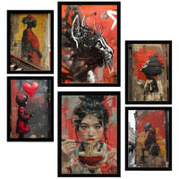 POSTER Set Mit 6 Straßenkunst Roter Schwarzer & Gelber Graffiti Banksy A3 & A4 Schwarzer Rahmen - Schwarz, Papier (29/3cm) - Nacnic