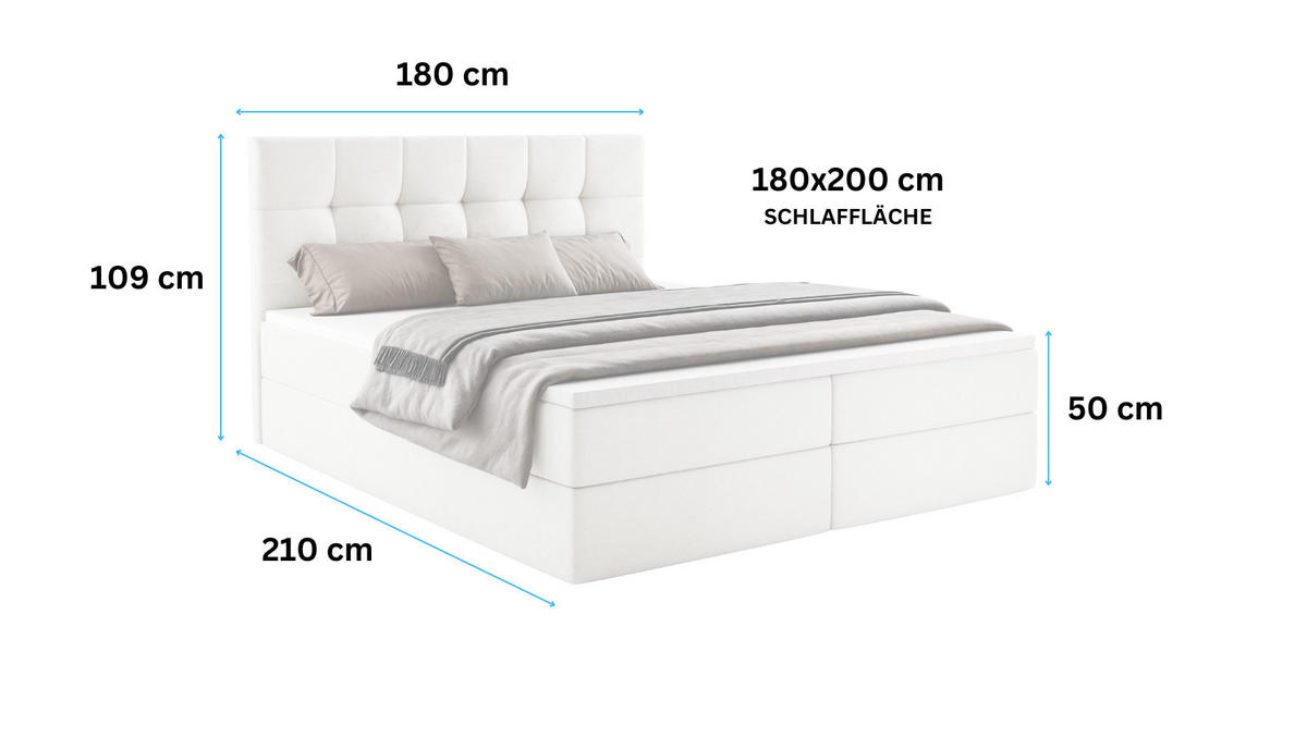 BOXBETT Auren mit Topper Creme 180x200 - Creme, Textil (180/200cm) - Luxkor24