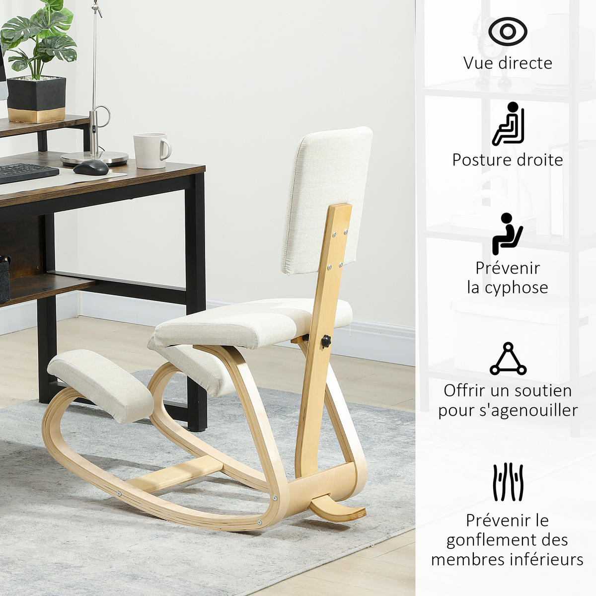 KNIESITZ DE-11758 51x84x93 cm Creme - Creme, Holz (51/93/84cm) - ComfortXL