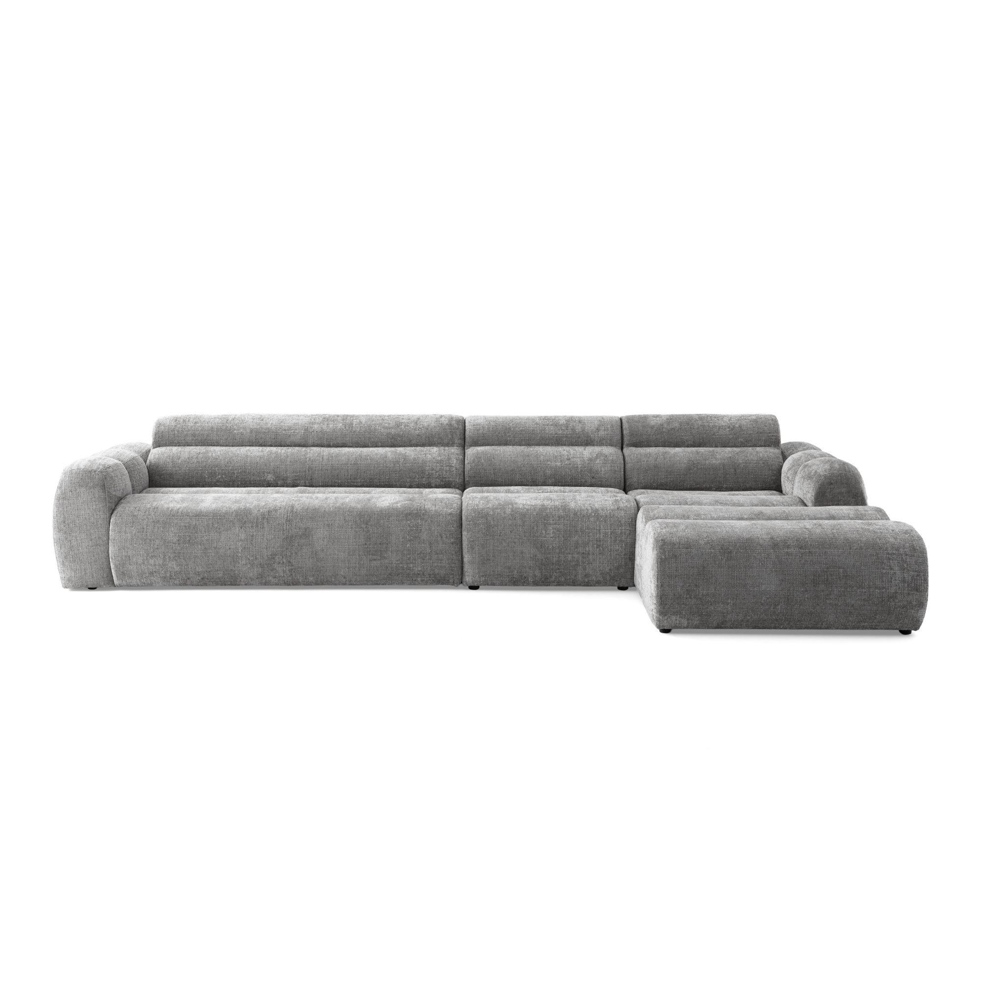 5-SITZER modulares Ecksofa VEER SET 2 Rechts, 175x379 cm, Chenille Webstoff Grau - Schwarz/Grau, Holz/Kunststoff (175/379cm) - Muffo