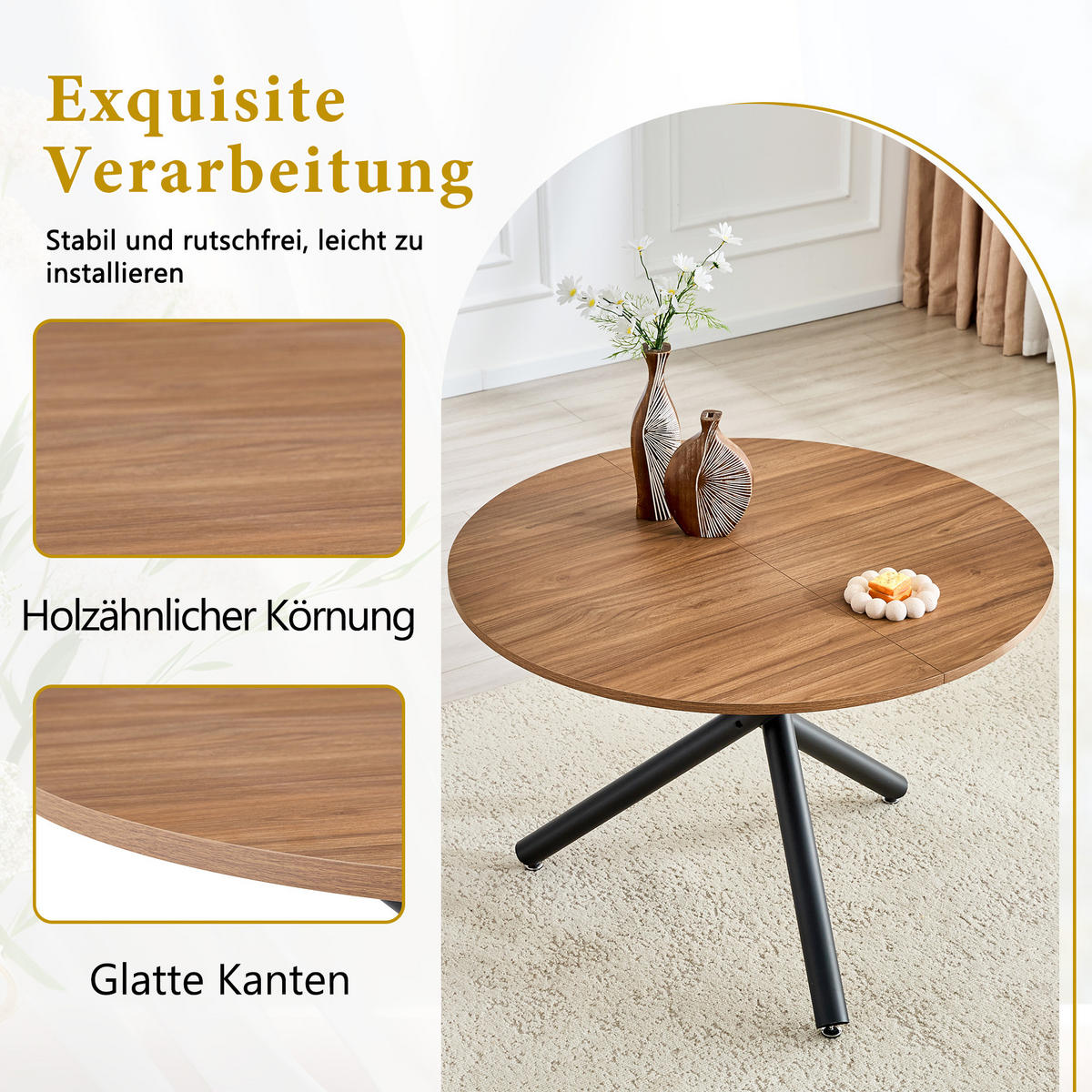 ESSTISCH Nussbaumfarben Schwarz 110/110/76 cm - Schwarz, Holz (110/110/76cm) - PANGIVO
