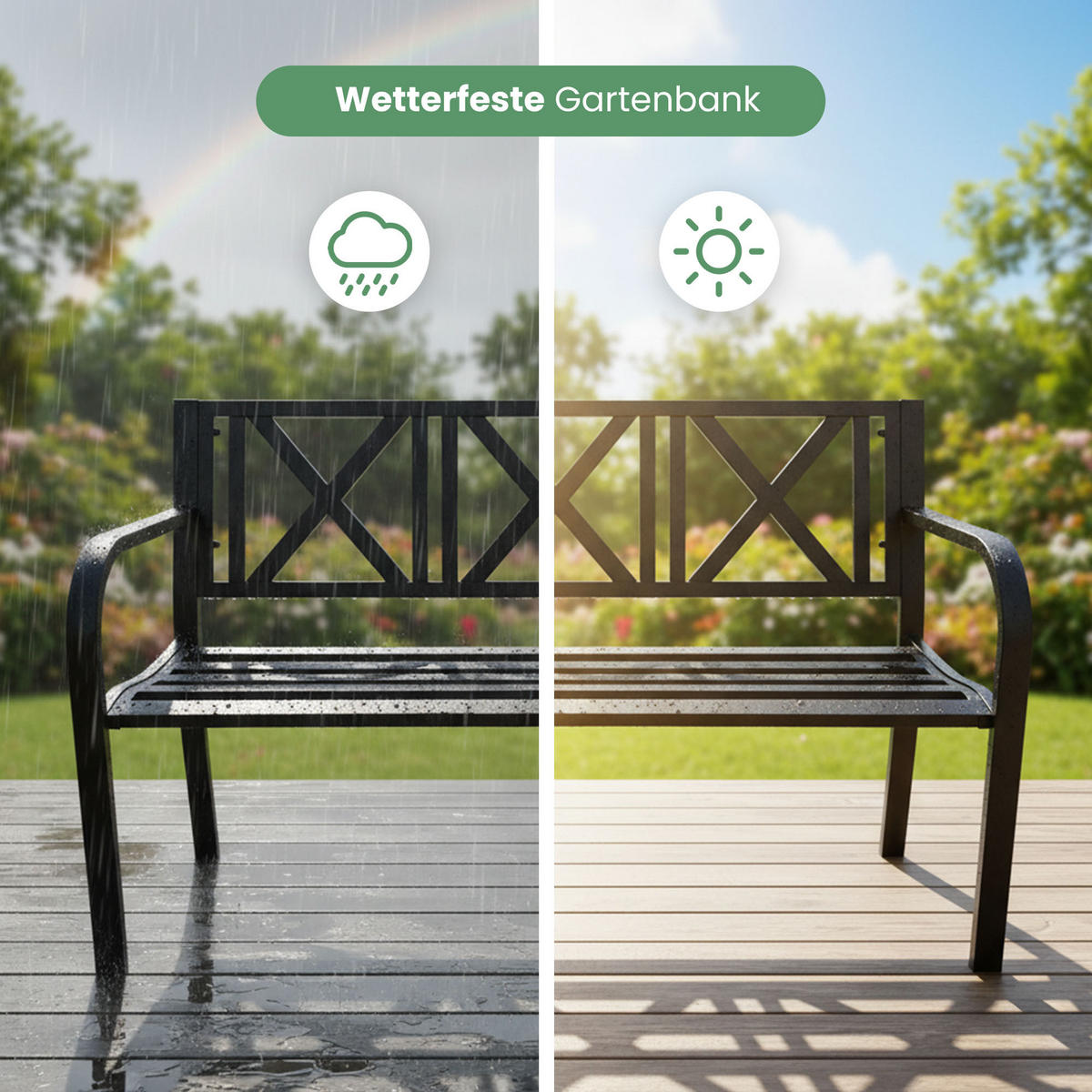 GARTENBANK CROSS Schwarz 119 x 76 x 51 cm - Schwarz, Metall (119/76/51cm) - Akord