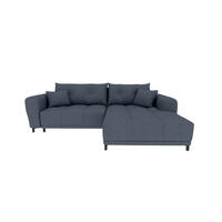 ECKSOFA Massimo Strukturstoff Dunkelblau inkl. Schlaffunktion Rechts - Schwarz/Dunkelblau, Textil/Metall (246/177cm) - 99rooms