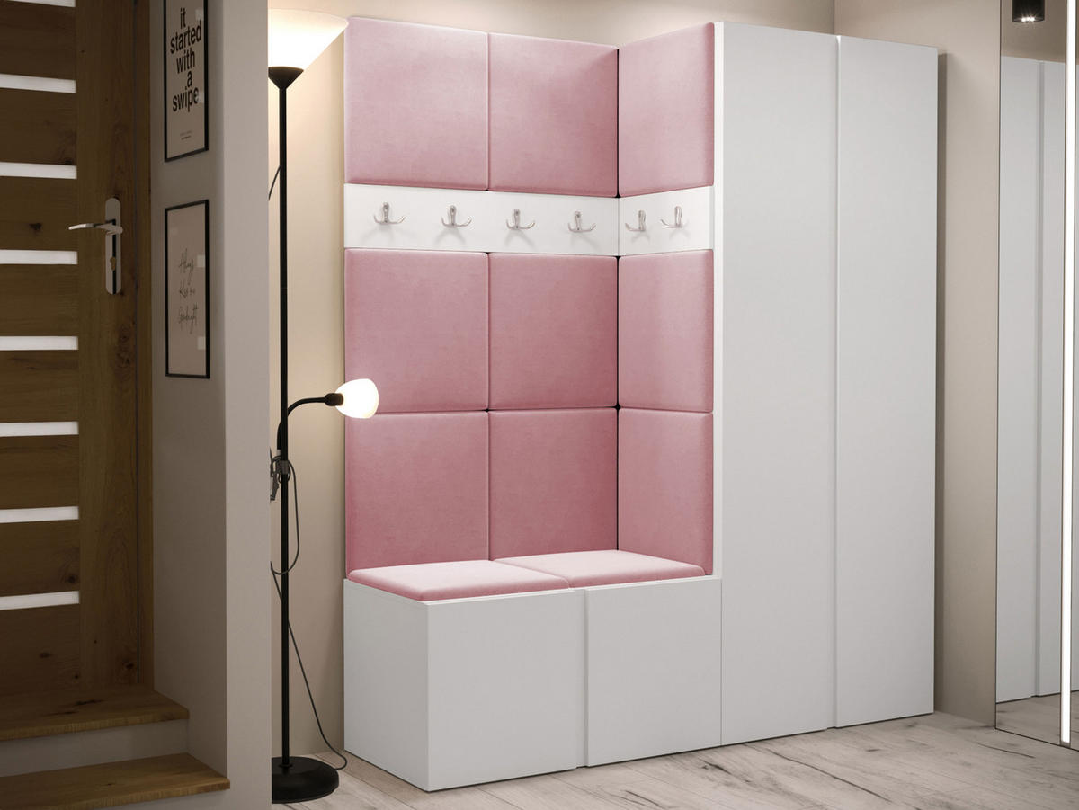 GARDEROBEN-SET Orion III - Weiß/Rosa, Holzwerkstoff/Kunststoff (158/186/46cm) - MIRJAN24