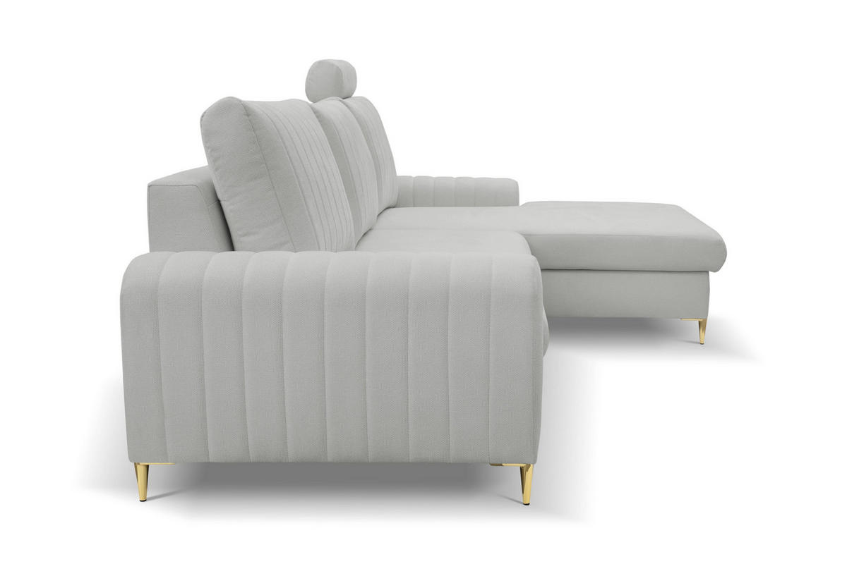 ECKSOFA VERONA R-S Hellgrau Geflochtener Stoff mit Schlaffunktion - Hellgrau, Holz (251/164cm) - MASSENO