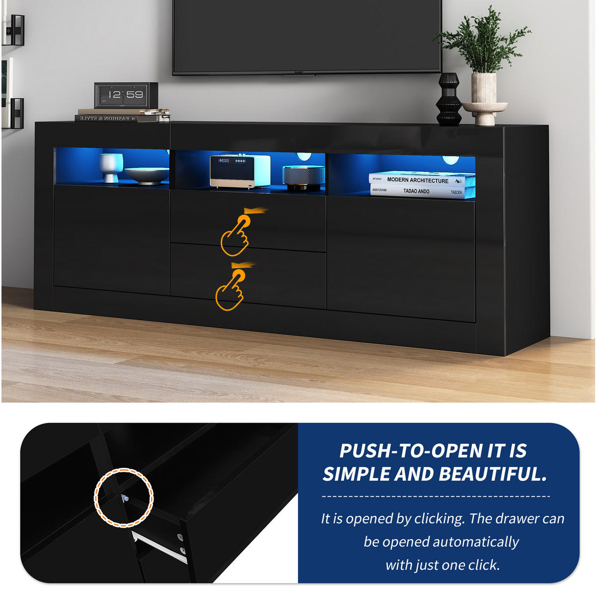 TV-LOWBOARD Led Schwarz 160/35/60 cm - Schwarz, Holz (160/60/35cm) - PANGIVO