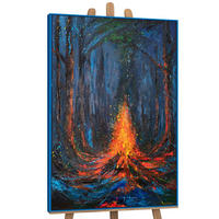 GEMÄLDE Lied des Feuers Schattenfugenrahmen Blau 140x100 cm - Blau, Holz (140/100cm) - YS-art gallery