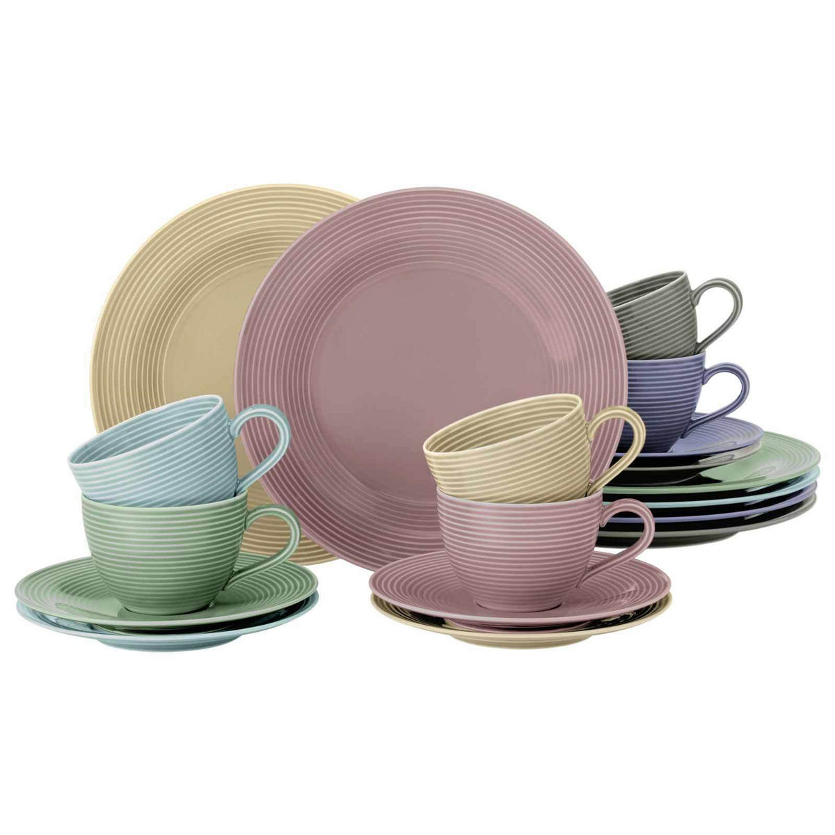 KAFFEESERVICE Beat Color Glaze Mixed 18er Set - Blau, Keramik (24/18.1/43cm) - Seltmann Weiden
