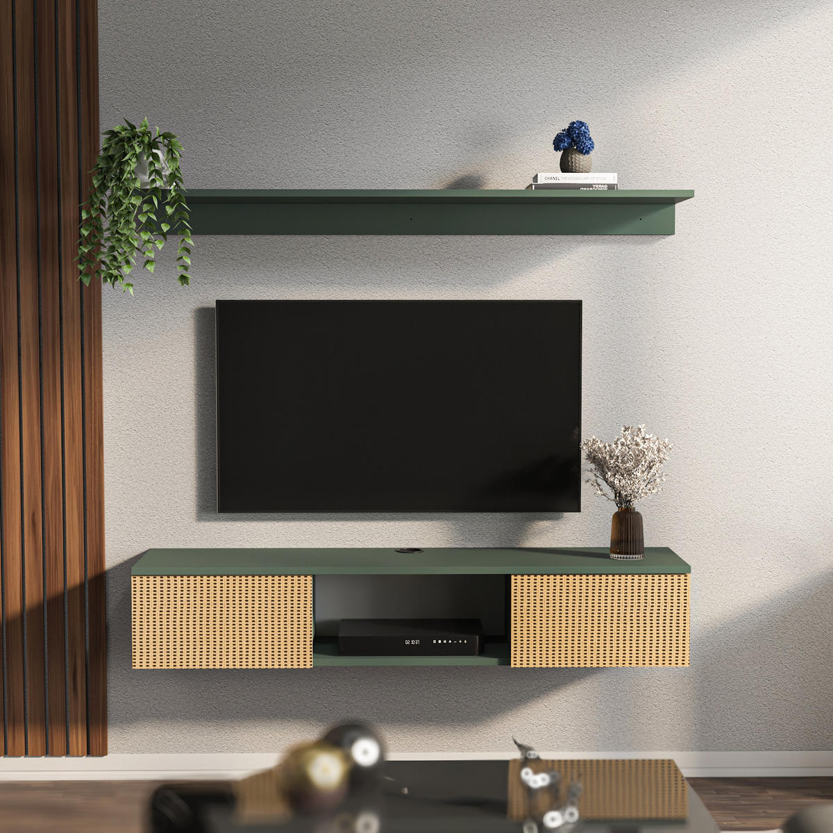 TV-ELEMENT Elia Grün Hazeran - Dunkelgrün, Holzwerkstoff (140/25.6/32cm) - Decorotika