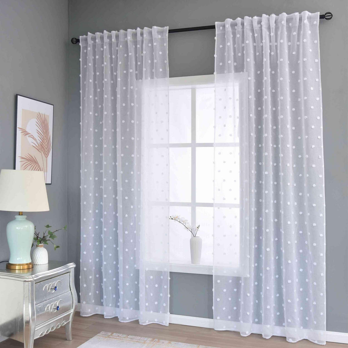 GARDINE VALENCIA HxB 245x145 cm Natur Snowflakes - Weiß, Textil (145/245cm) - Gardinenbox