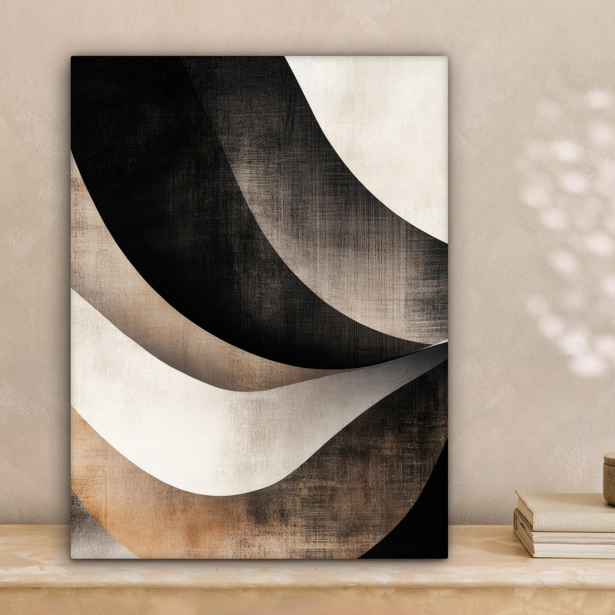 LEINWANDBILD Abstrakt - Wellen - Schwarz - Verwittert 30x40 cm - Trüffeleichefarben, Textil (30/40cm) - MuchoWow