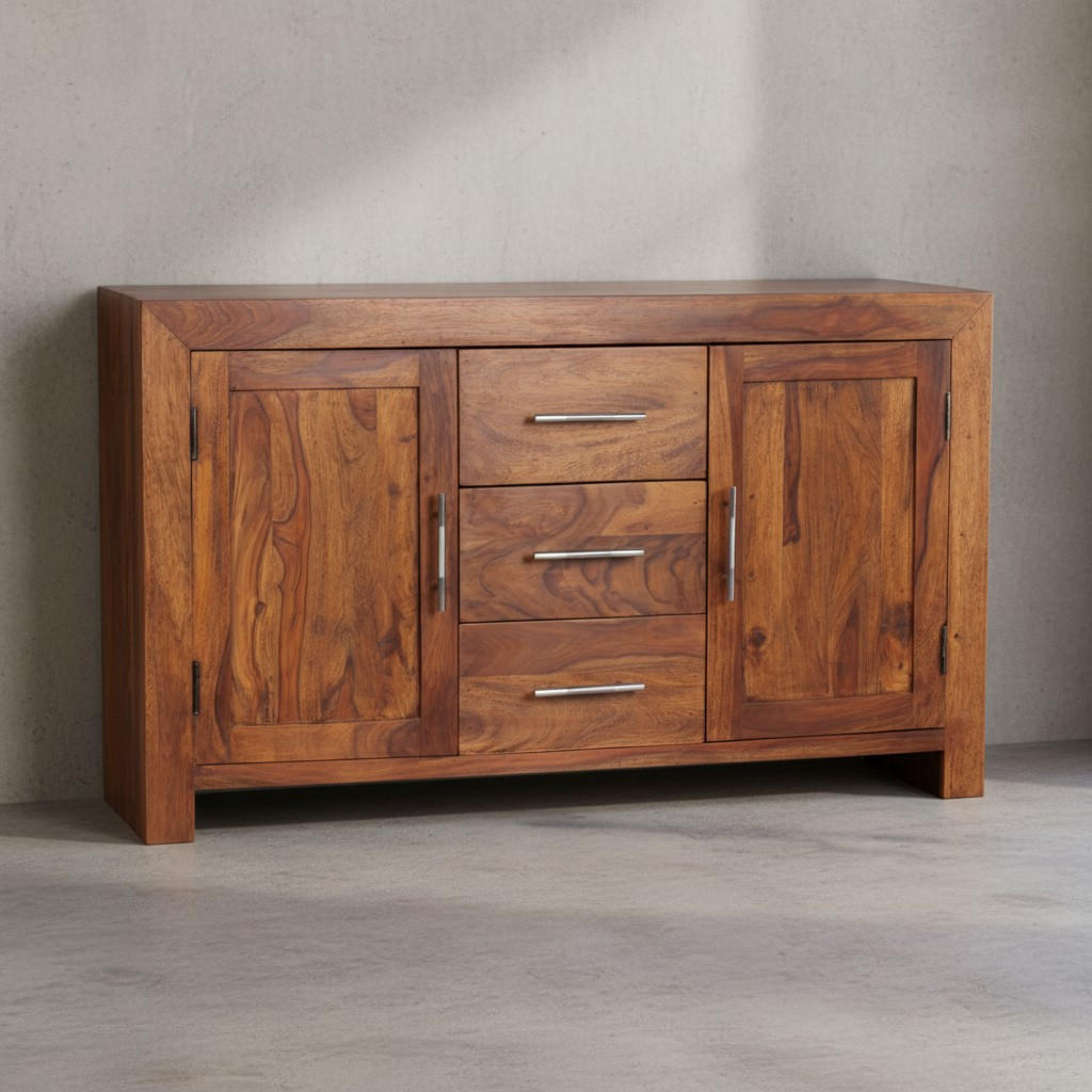 SIDEBOARD – Massivholz, 3 Schubladen, 2 Türen, Landhausstil - Braun, Holz (118/70/40cm) - KADIMA DESIGN