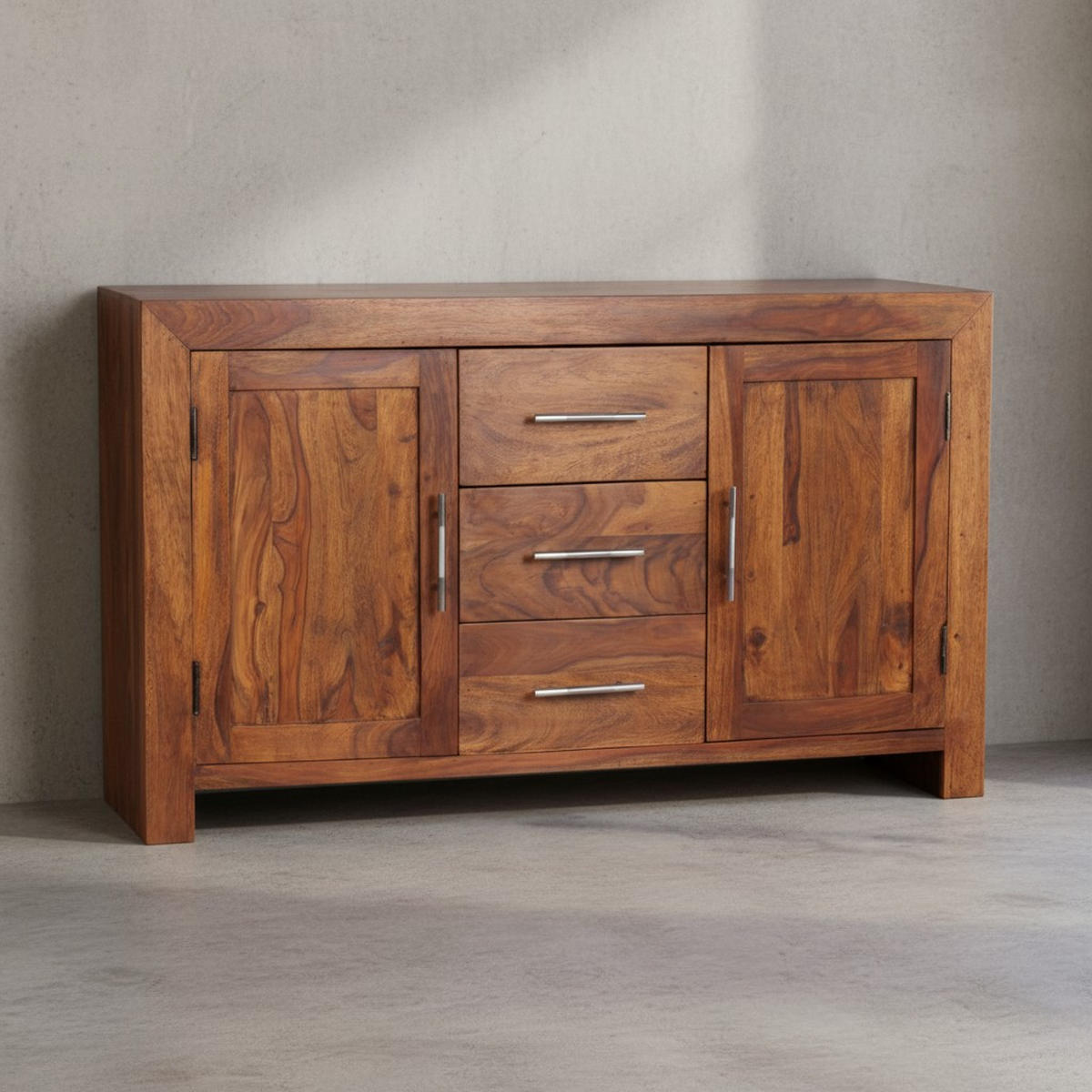 SIDEBOARD – Massivholz, 3 Schubladen, 2 Türen, Landhausstil - Braun, Holz (118/70/40cm) - KADIMA DESIGN