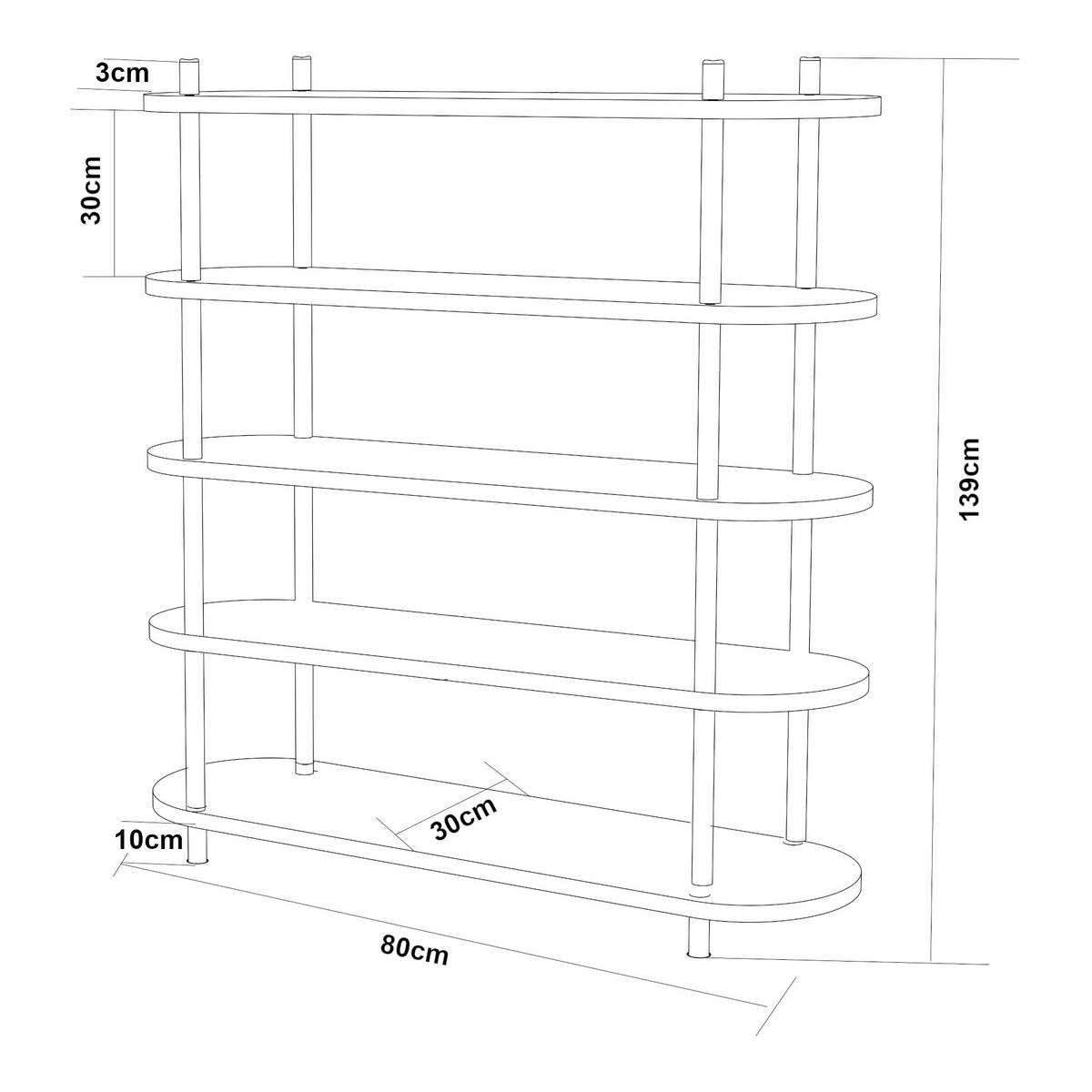 BÜCHERREGAL Øvre - Schwarz, Holzwerkstoff/Metall (80/139/30cm) - [en.casa]