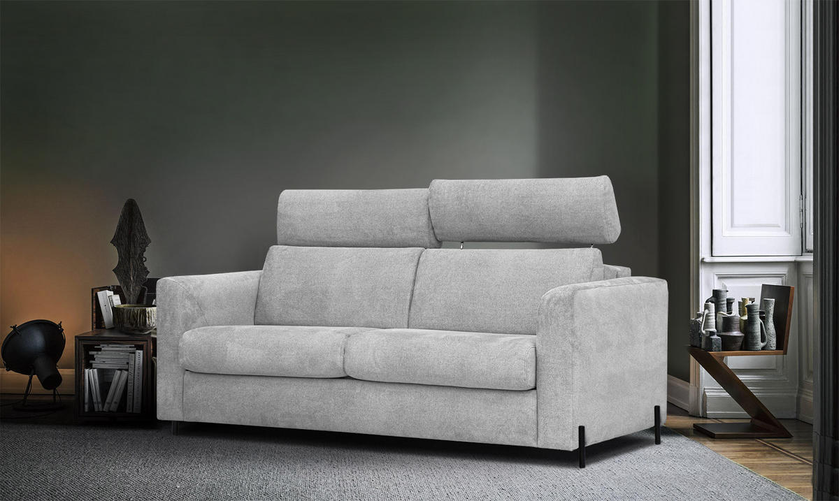 SOFA MEZO 3-Sitzer mit Schlaffunktion, hellgrau - Hellgrau/Schwarz, Holz/Textil (232/90/107cm) - Courtois Laville