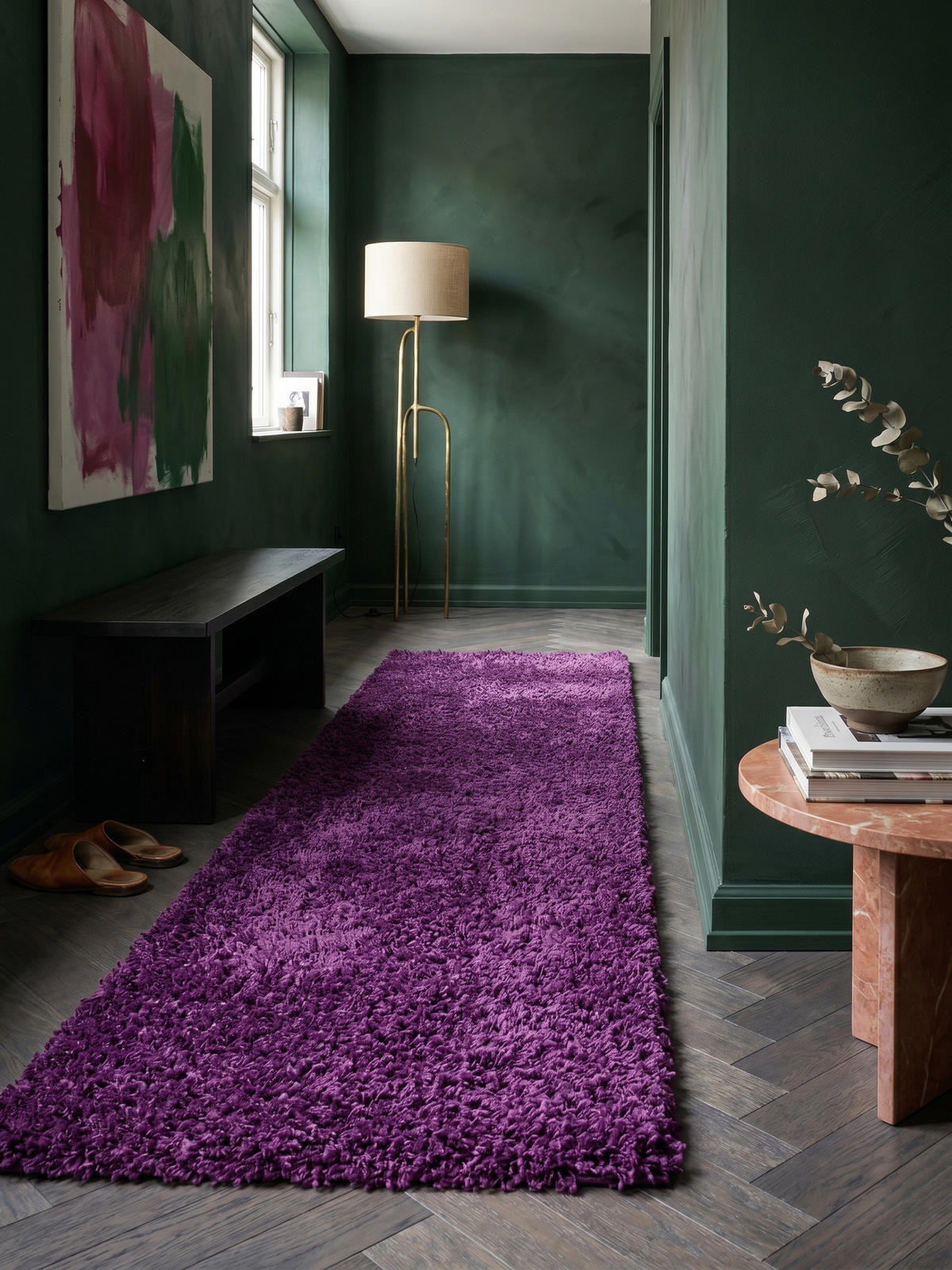 TEPPICH Hochflor Unifarben Polypropylen Wohnzimmer Shaggy Violett Läufer 80x250 - Lila, Textil (250/80cm) - KADIMA DESIGN