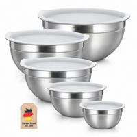 SALAT RÜHRSCHÜSSEL Set mit Deckeln in verschiedenen Größen (5-tlg.) - Silberfarben, Metall (22cm) - Intirilife