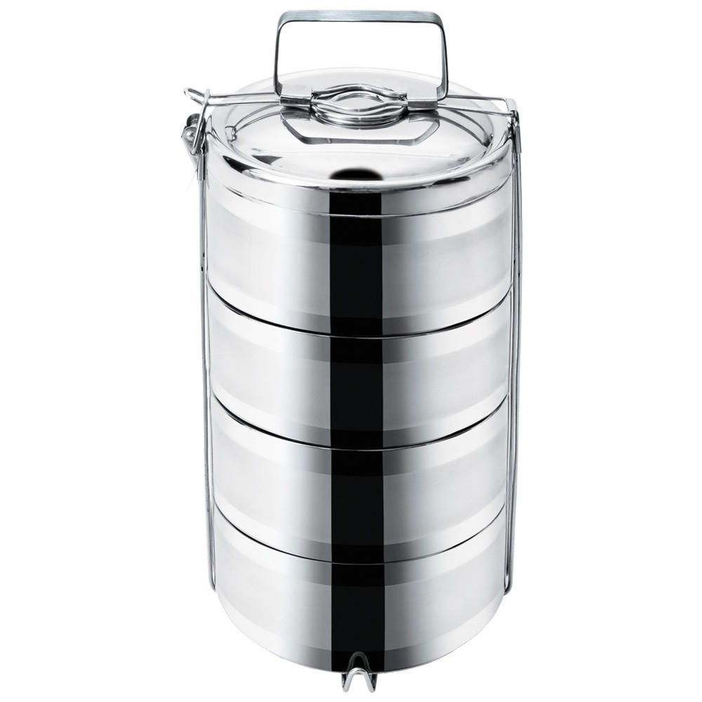 THERMISCHE LUNCHBOX aus Stahl 4-stöckig 4 x 1,1 l - Silberfarben, Metall (16/36/16cm) - Orion 