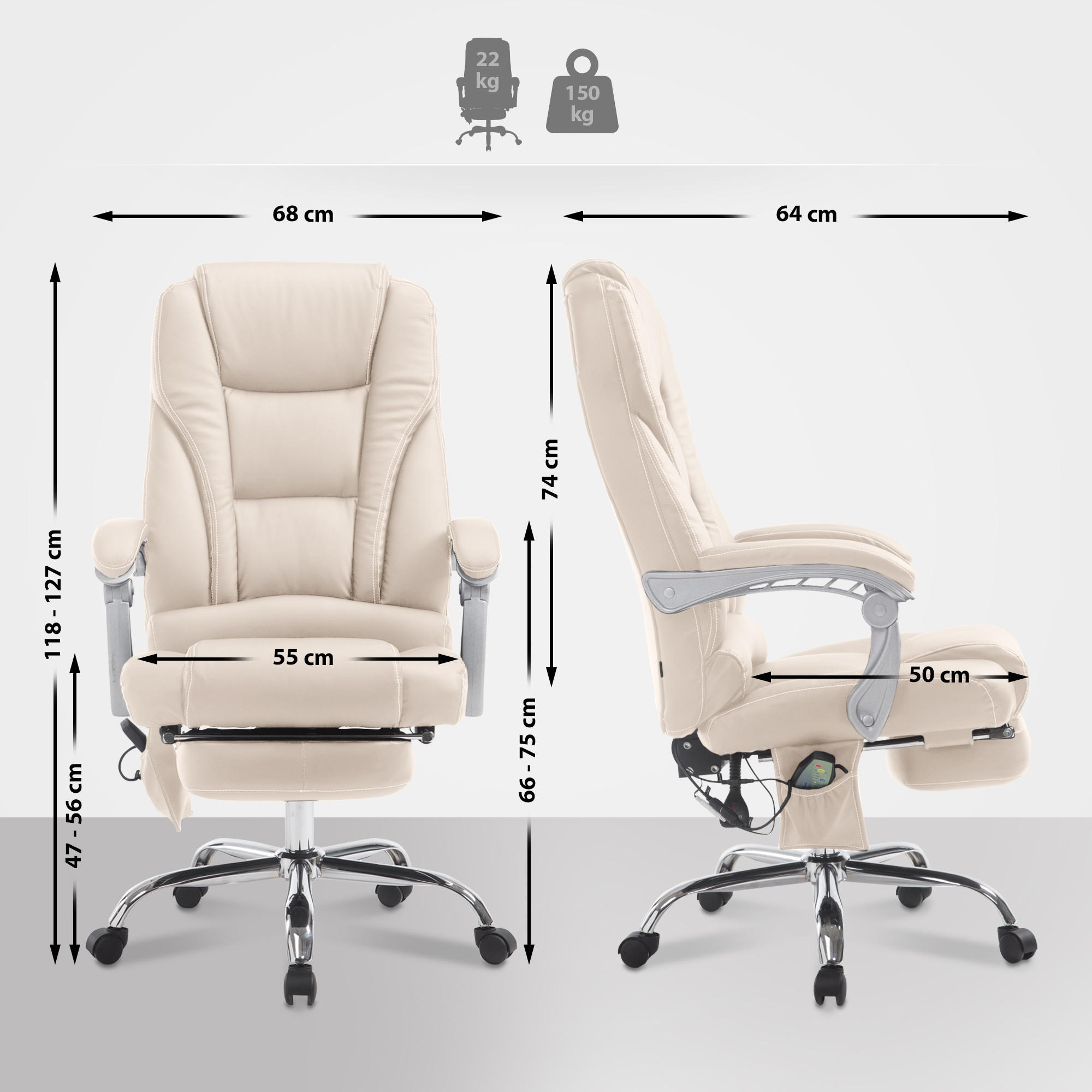 CHEFSESSEL Lederlook creme - Chromfarben/Creme, Textil/Metall (68/118/64cm) - CLP