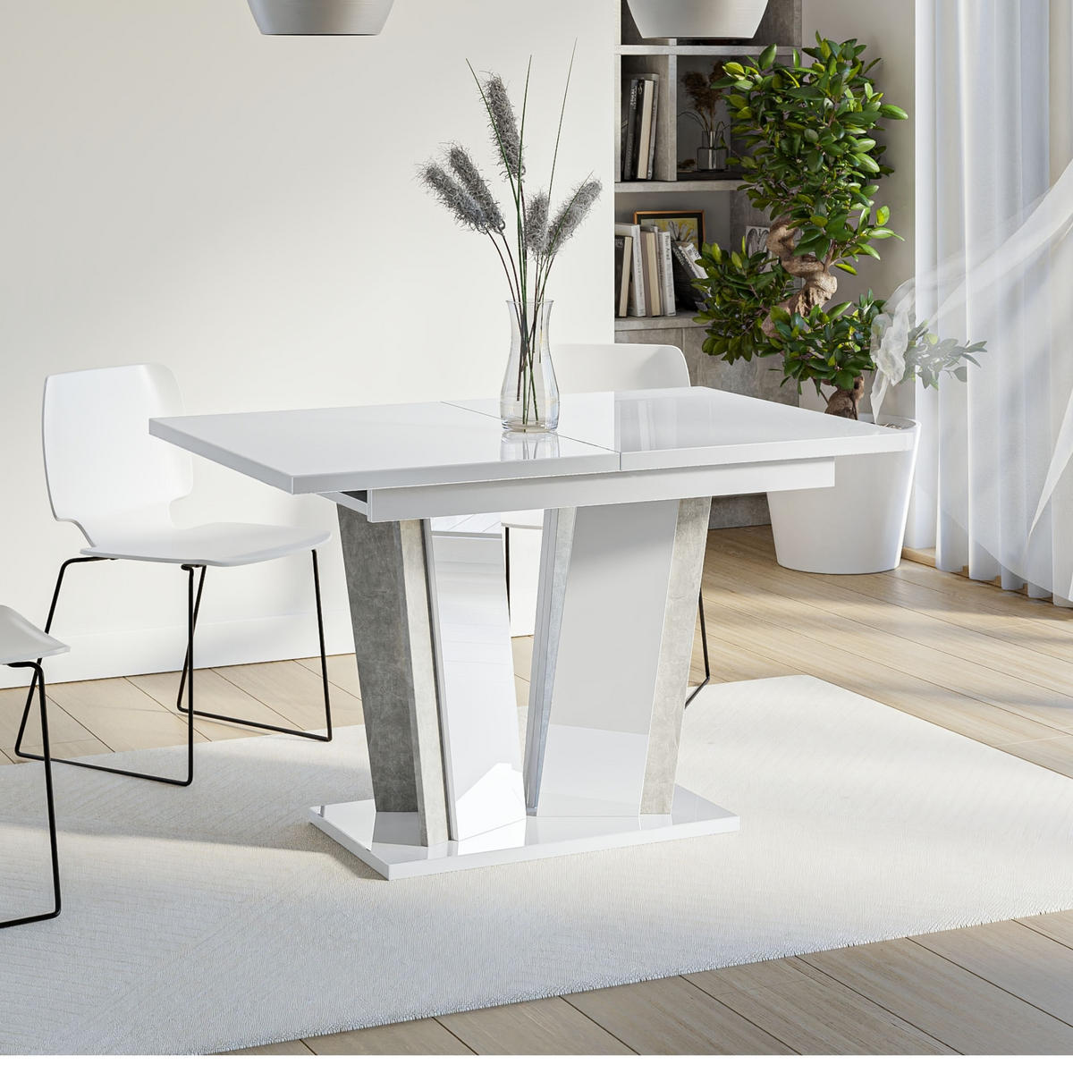 ESSTISCH Ausziehbar 120 - 160 cm Weiß Hochglanz und Grau Betonoptik - Weiß Hochglanz/Grau, Holzwerkstoff (120/80/75cm) - PROSPERO