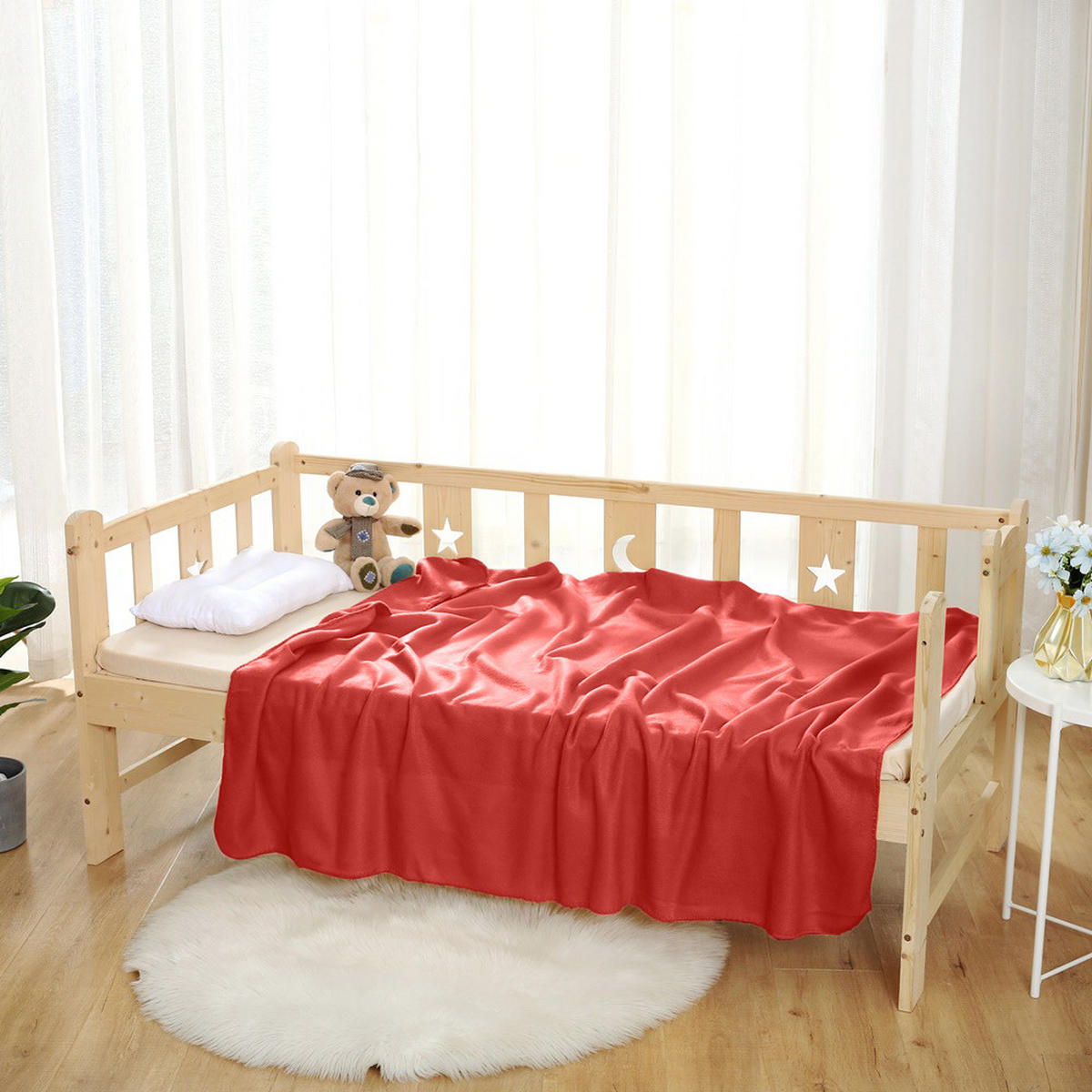 FLEECEDECKE 10er Set rot 130/160 cm Kettelrand Anti-Pilling - Rot, Textil (130/160cm) - wometo