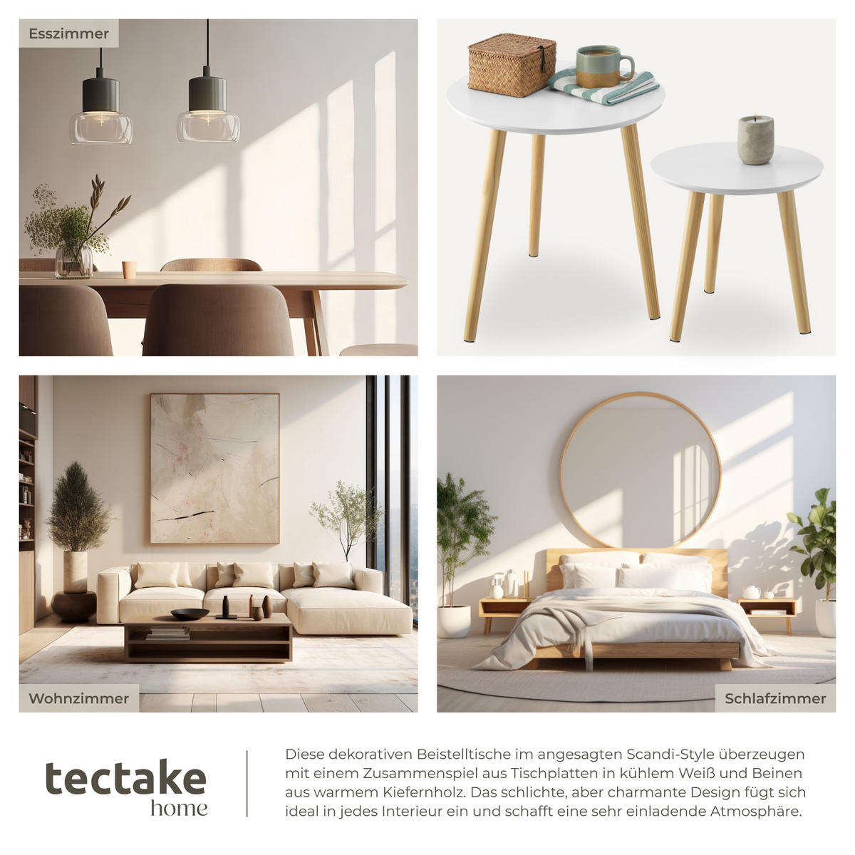 BEISTELLTISCH 2er Set Skaland,Belastbarkeit je 30 kg,braun/weiß - Braun/Weiß, Holz (46/46/50.5cm) - tectake