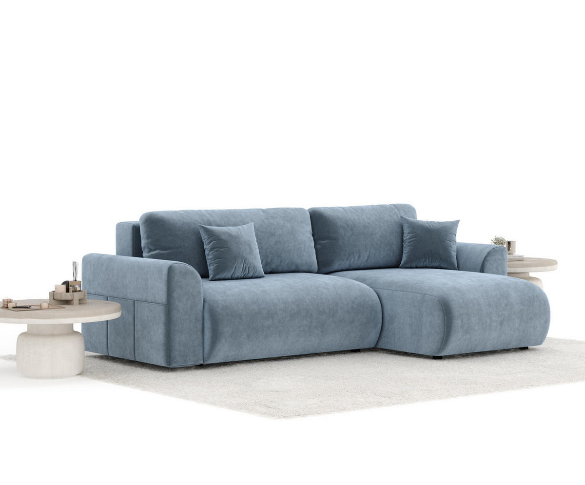 ECKSOFA MIT SCHLAFFUNKTION Bodega Blau Grau Samtstoff - Blaugrau/Schwarz, Holz/Holzwerkstoff (235/138cm) - Maison de Reve