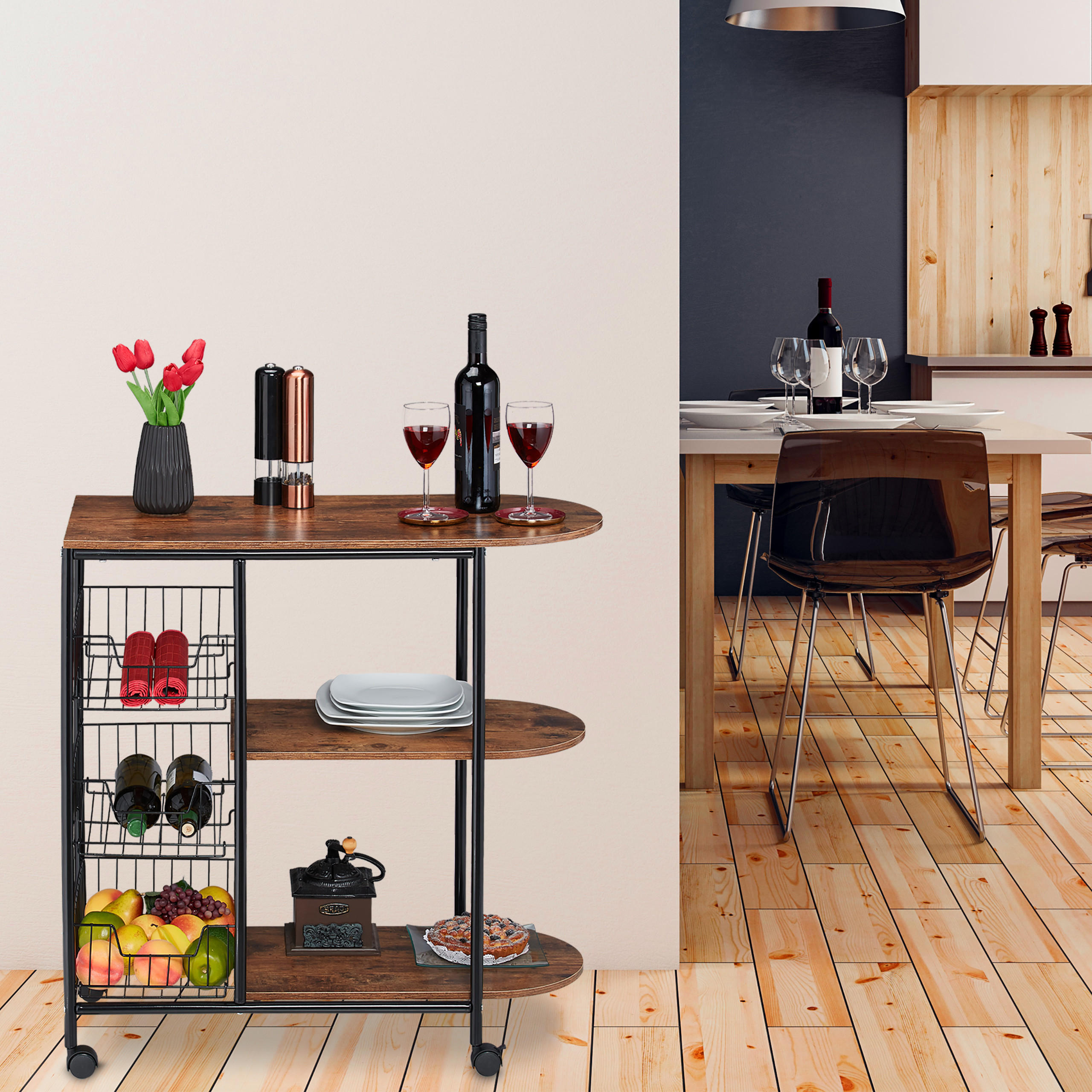 SERVIERWAGEN Industrial - Multicolor, Holzwerkstoff/Metall (37/84/83cm) - Relaxdays