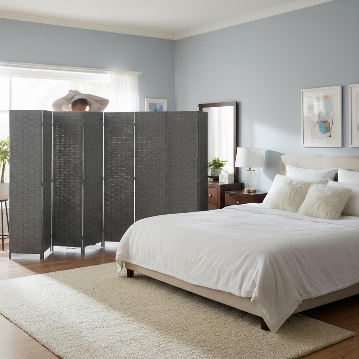 PARAVENT - Grau, Holz/Papier (320/170/2cm) - Relaxdays