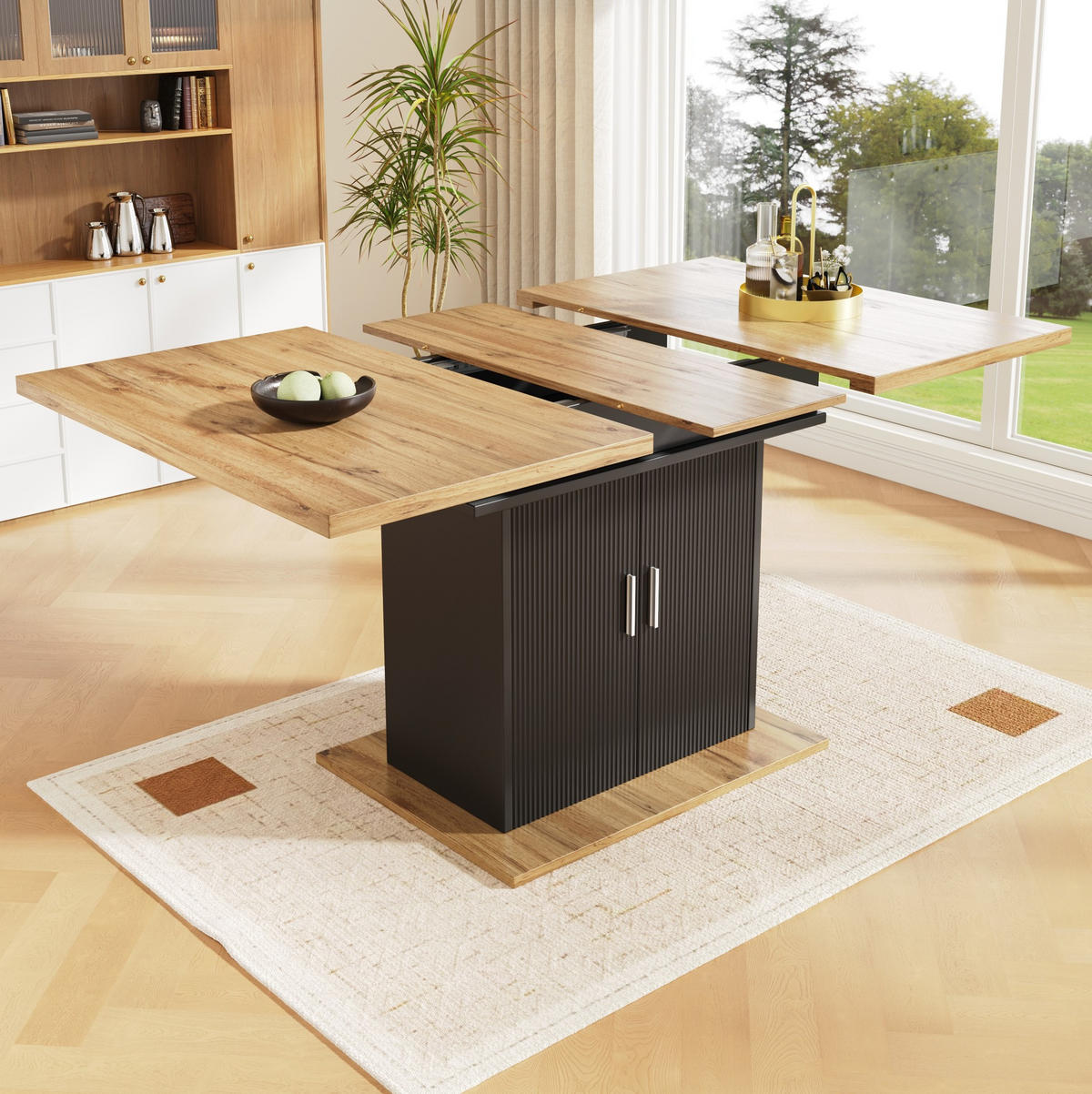AUSZIEHBARER Esstisch aus MDF mit Stauraum, 110–140/70/76 cm, Schwarz - Schwarz, Holzwerkstoff (140/70/76cm) - Redom