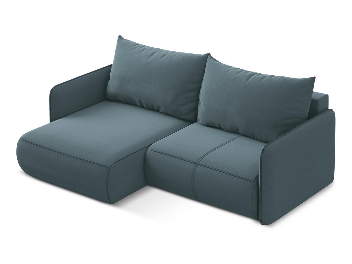 ECKSOFA mit Schlaffunktion Samt Stoff Blau - Blau/Petrol, Kunststoff/Textil (148/207cm) - Makamii