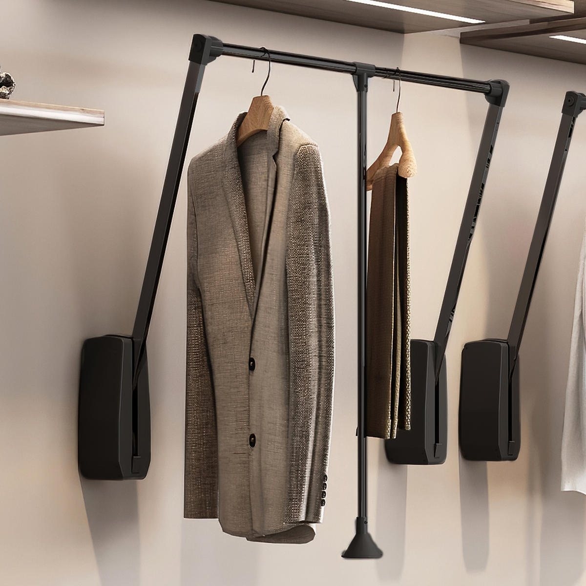 KLEIDERLIFT Für Garderoben Hang Wandmontage, 600–830mm, Stahl Und Kunststoff, Schwarz - Schwarz, Metall (83/85/85cm) - EMUCA