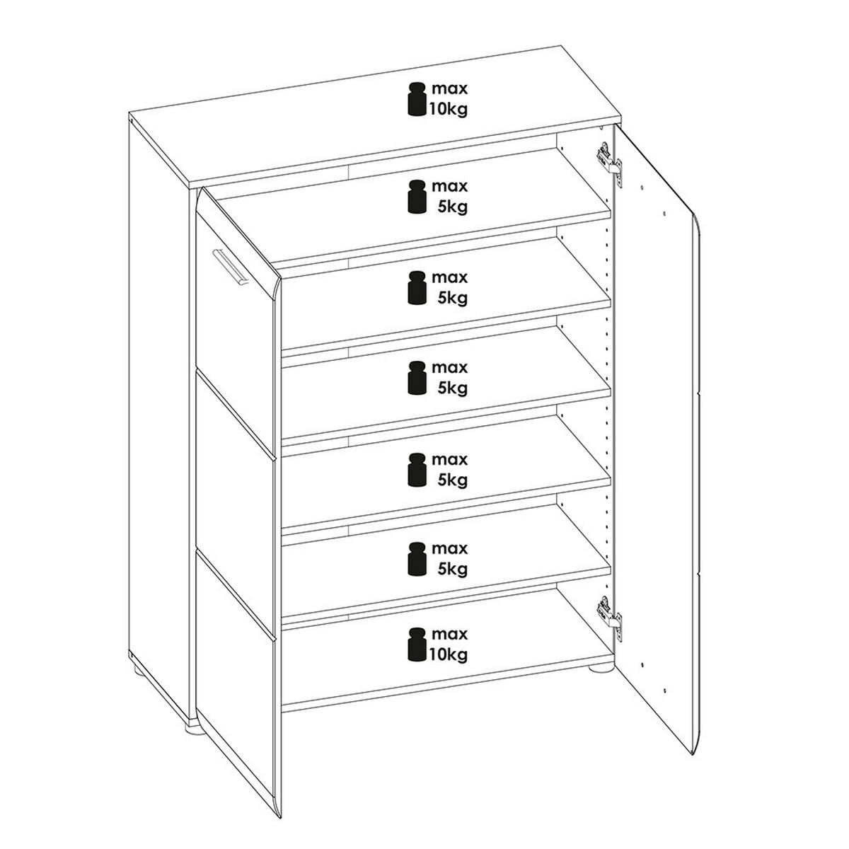 SCHUHSCHRANK Malabo-129 - Weiß, Holzwerkstoff (90/120/36cm) - Lomado