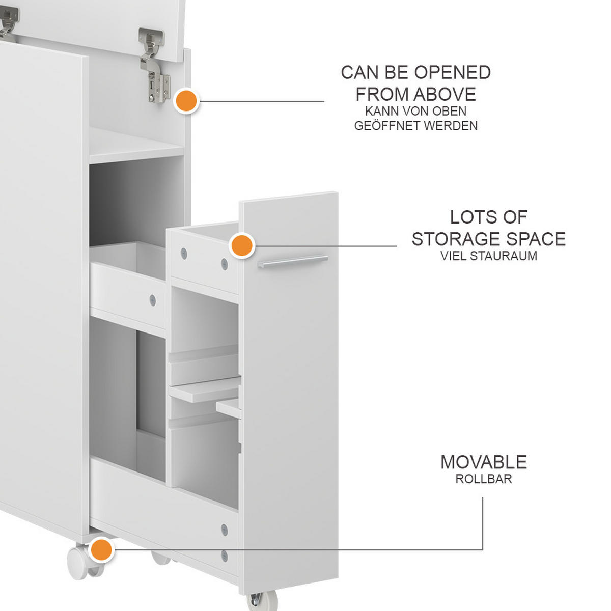 TOILETTENSCHRANK Niva Weiß 18 x 71.3 cm mit ausziehbarem Fach - Weiß, Holzwerkstoff (18/71.3/50cm) - Vicco