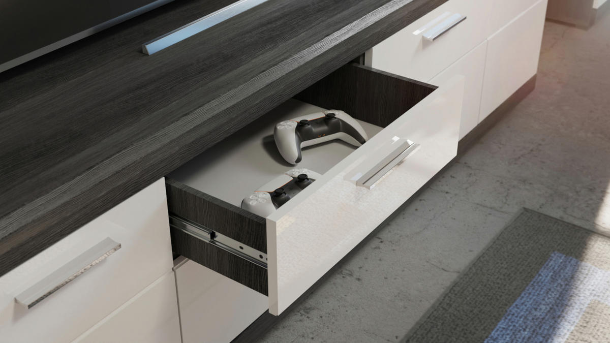 SIDEBOARD weiß Hochglanz und Rauchsilber grau 165 cm, Anrichte 4-türig, 4 Schubladen - Weiß Hochglanz/Silberfarben, Holzwerkstoff/Kunststoff (165/85/37cm) - Inn.Furn
